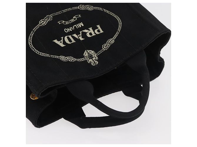PRADA Canapa PM Handtasche aus schwarzem und goldenem Canvas Auth 175050SAM - Ansicht 6