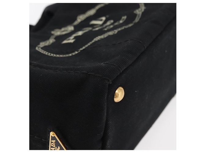 PRADA Canapa PM Handtasche aus schwarzem und goldenem Canvas Auth 175050SAM - Ansicht 9
