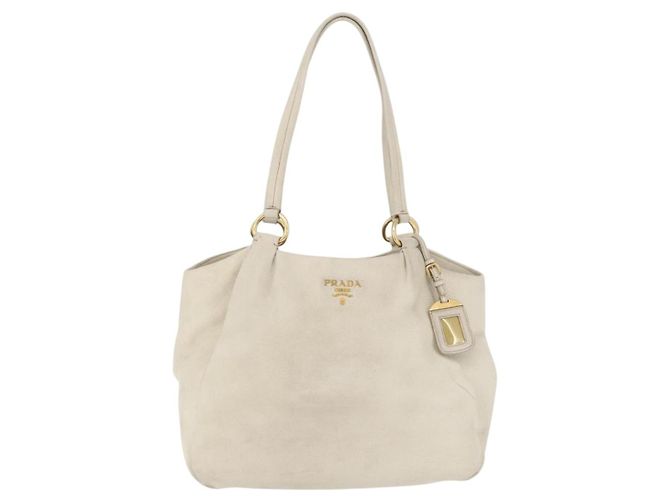 Prada Tote Bag aus Leder Elfenbein Gold Auth 176345 Golden Roh - Ansicht 13