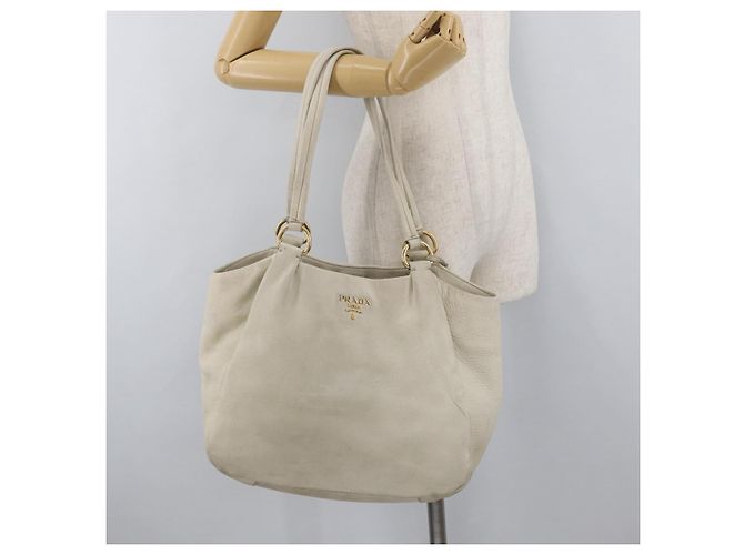Prada Tote Bag aus Leder Elfenbein Gold Auth 176345 Golden Roh - Ansicht 24