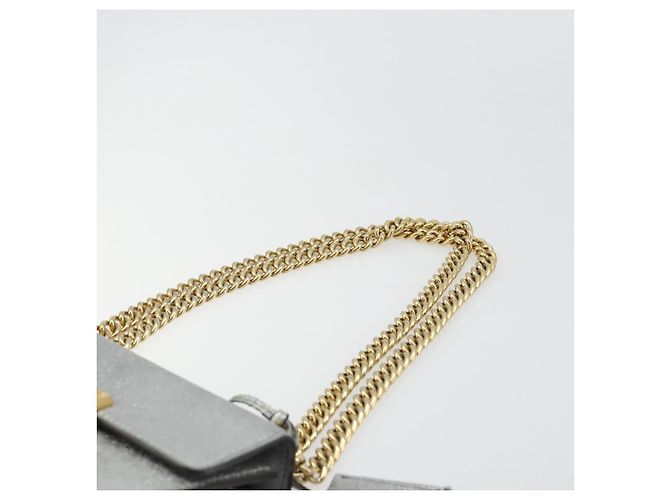 Borsa a Spalla con Catena GUCCI in Pelle Oro Argento 409487 Auth ka4117 D'oro - vista 14