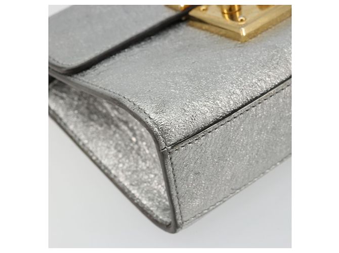 Borsa a Spalla con Catena GUCCI in Pelle Oro Argento 409487 Auth ka4117 D'oro - vista 15