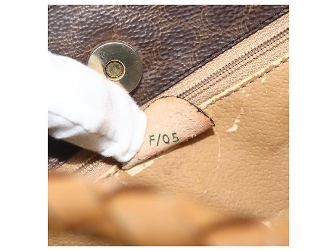 Céline Borsa tote in tela Macadam CELINE in pelle PVC marrone oro Auth bs34711 D'oro - vista 12