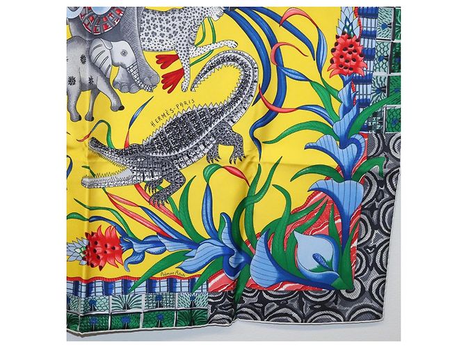 Hermès HERMES Sciarpa Carré 90 "LA MARCHE DU ZAMBEZE" Sete Multicolore Auth 176082V - vista 10