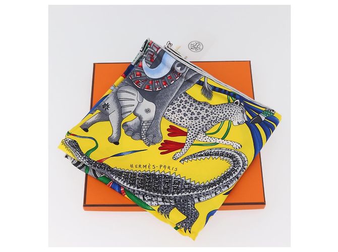 Hermès HERMES Sciarpa Carré 90 "LA MARCHE DU ZAMBEZE" Sete Multicolore Auth 176082V - vista 12