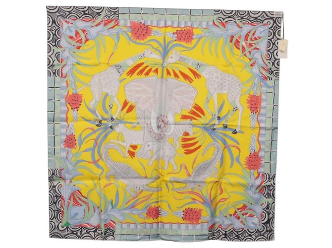 Hermès HERMES Sciarpa Carré 90 "LA MARCHE DU ZAMBEZE" Sete Multicolore Auth 176082V - vista 15