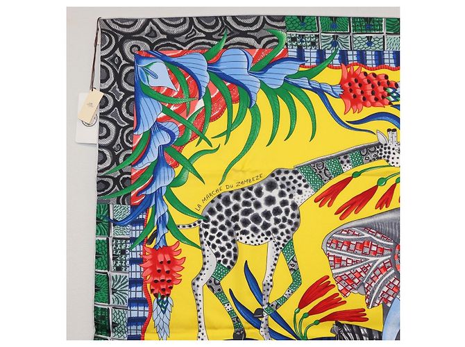 Hermès HERMES Sciarpa Carré 90 "LA MARCHE DU ZAMBEZE" Sete Multicolore Auth 176082V - vista 2