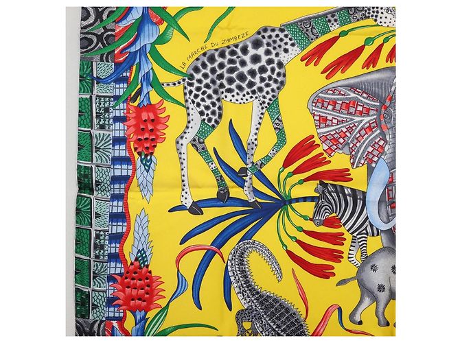 Hermès HERMES Sciarpa Carré 90 "LA MARCHE DU ZAMBEZE" Sete Multicolore Auth 176082V - vista 5