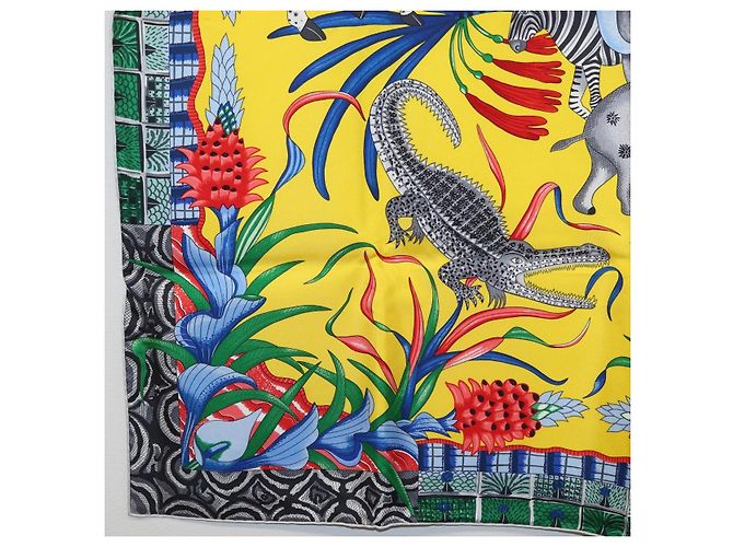 Hermès HERMES Sciarpa Carré 90 "LA MARCHE DU ZAMBEZE" Sete Multicolore Auth 176082V - vista 8