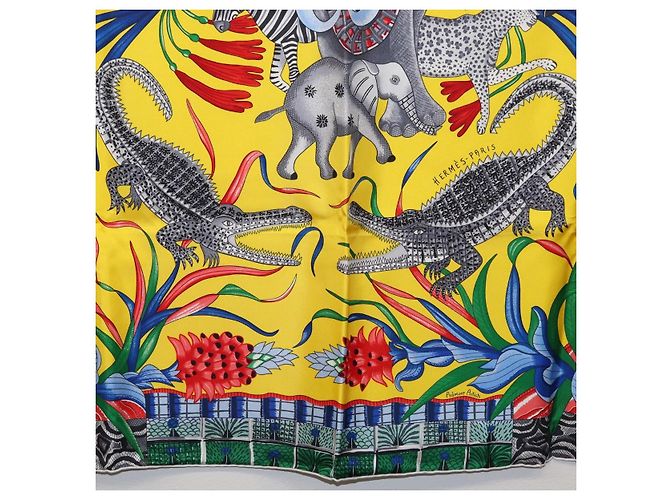 Hermès HERMES Sciarpa Carré 90 "LA MARCHE DU ZAMBEZE" Sete Multicolore Auth 176082V - vista 9