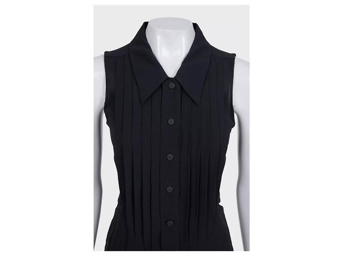 Vestido plissado de seda preta Chanel tamanho 34 usado - vista 4