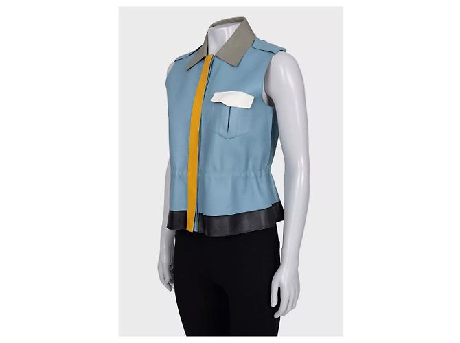 Fendi blauer Leder-Multicolor-Weste, Größe IT40/S, gebraucht - Ansicht 2