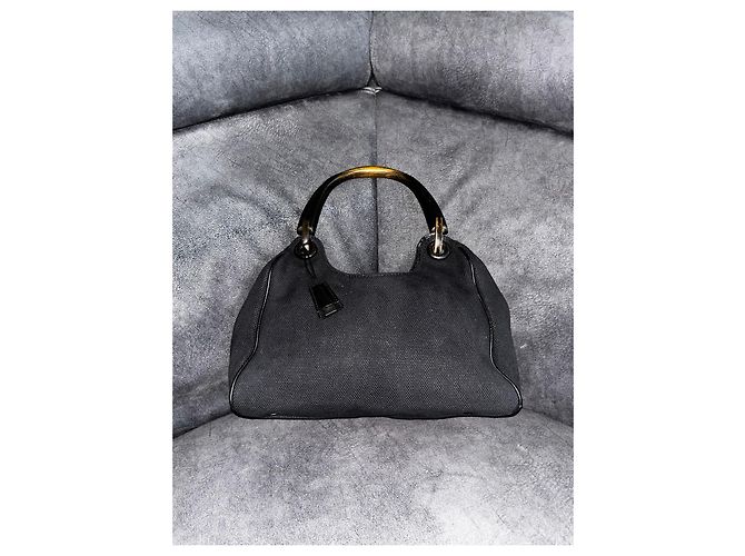 Bamboo Gucci Borsa a mano in tela nera con manico in bambù Nero - vista 2