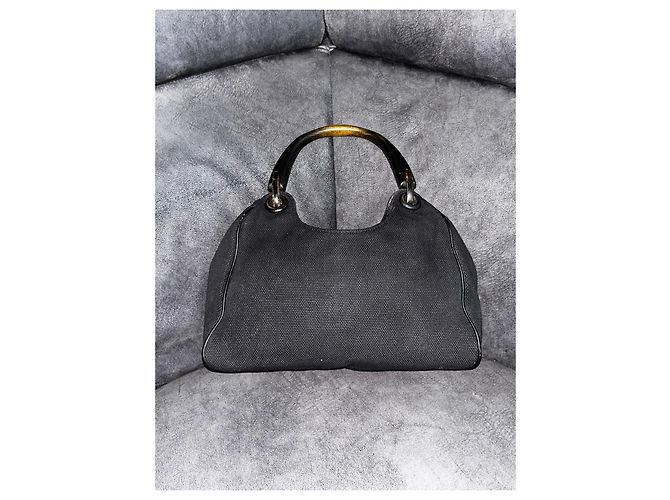 Bamboo Gucci Borsa a mano in tela nera con manico in bambù Nero - vista 3