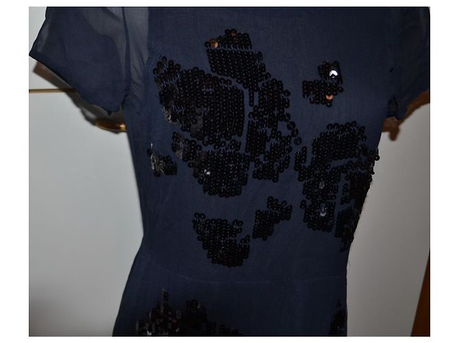 DKNY Seidenkleid mit Pailletten Blau - Ansicht 2