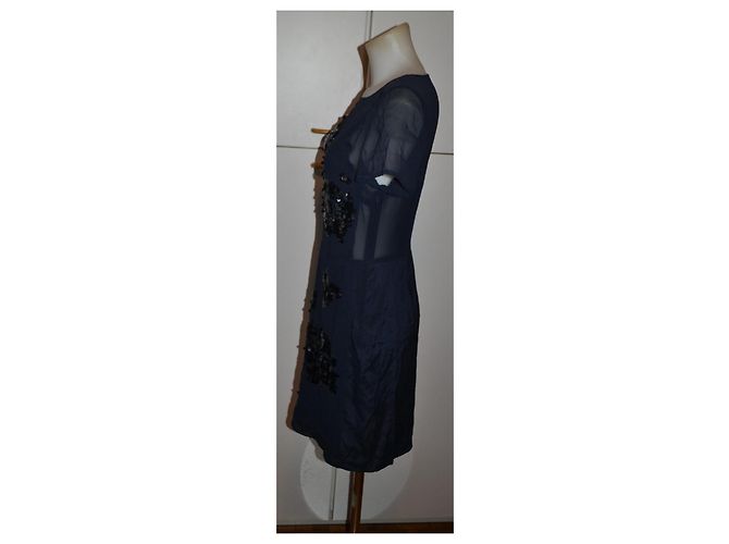 DKNY Seidenkleid mit Pailletten Blau - Ansicht 3
