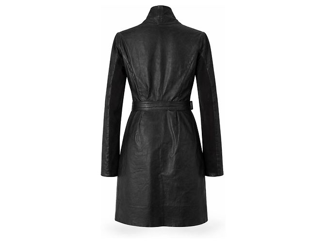 Rick Owens Abrigo de cuero negro envolvente - vista 2