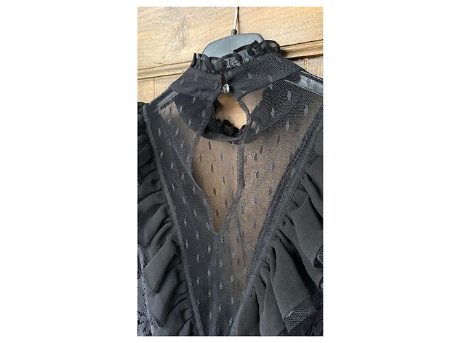 Autre Marque Schwarze Spitzenbluse mit Rüschen - Ansicht 3
