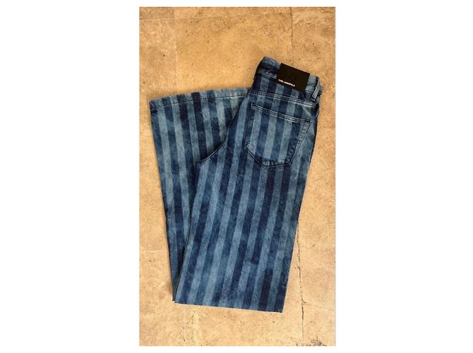 Jeans de pierna ancha a rayas de denim Karl Lagerfeld Azul - vista 10