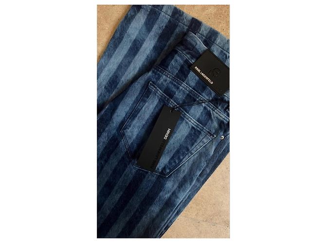 Jeans de pierna ancha a rayas de denim Karl Lagerfeld Azul - vista 11