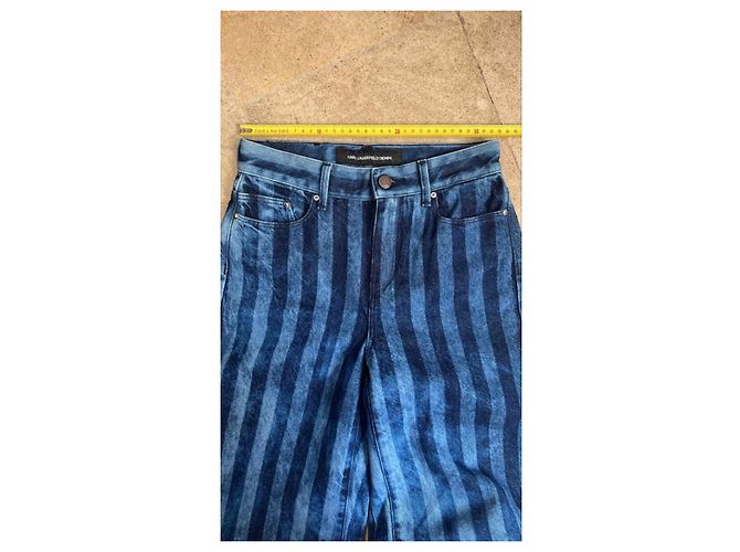 Jeans de pierna ancha a rayas de denim Karl Lagerfeld Azul - vista 3