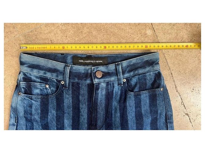 Jeans de pierna ancha a rayas de denim Karl Lagerfeld Azul - vista 4