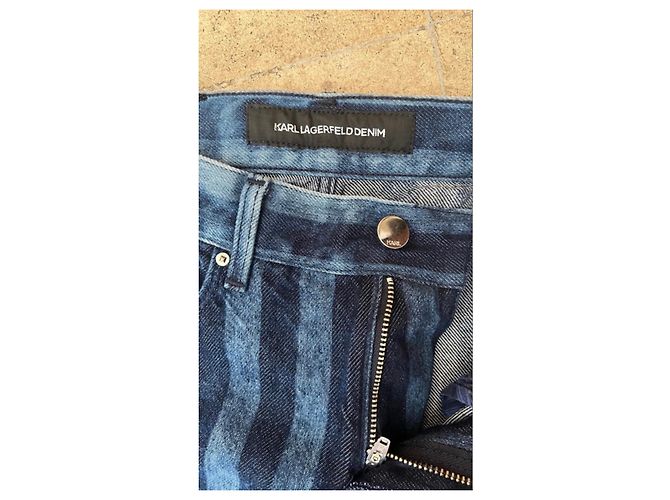 Jeans de pierna ancha a rayas de denim Karl Lagerfeld Azul - vista 8
