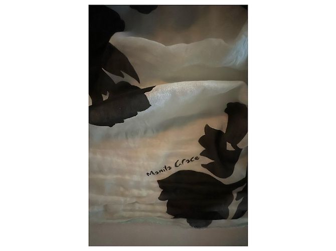 Autre Marque Foulard Manila Grace in cotone con stampa floreale nero e azzurro Bianco - vista 3