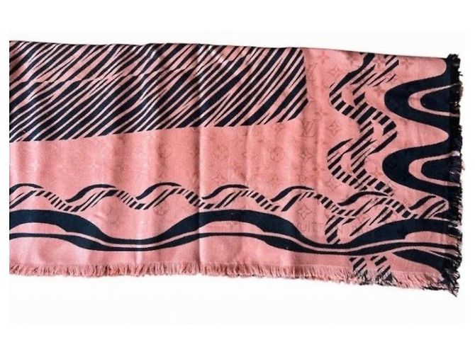 Louis Vuitton Sciarpa Almazing Peche Monogramma Seta Lana Pesca - vista 10