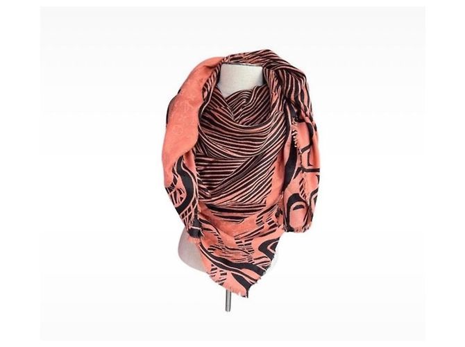 Louis Vuitton Sciarpa Almazing Peche Monogramma Seta Lana Pesca - vista 2