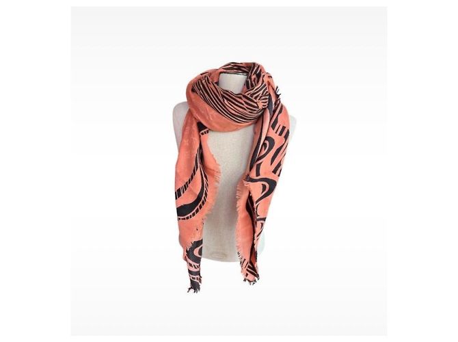 Louis Vuitton Sciarpa Almazing Peche Monogramma Seta Lana Pesca - vista 3
