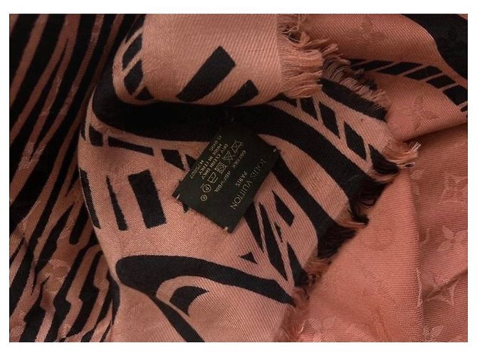 Louis Vuitton Sciarpa Almazing Peche Monogramma Seta Lana Pesca - vista 5