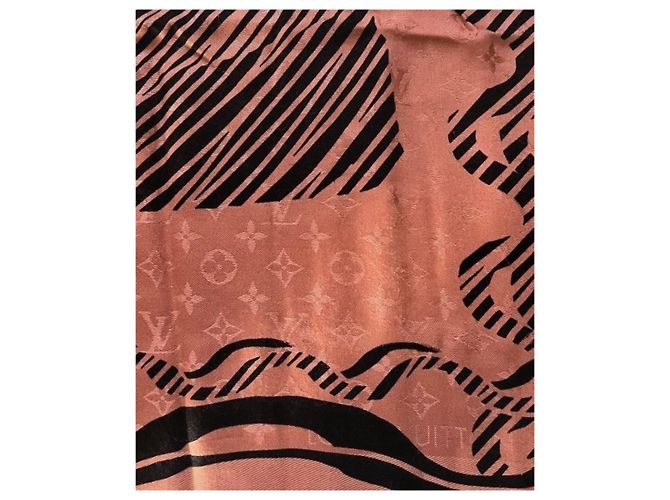 Louis Vuitton Sciarpa Almazing Peche Monogramma Seta Lana Pesca - vista 6