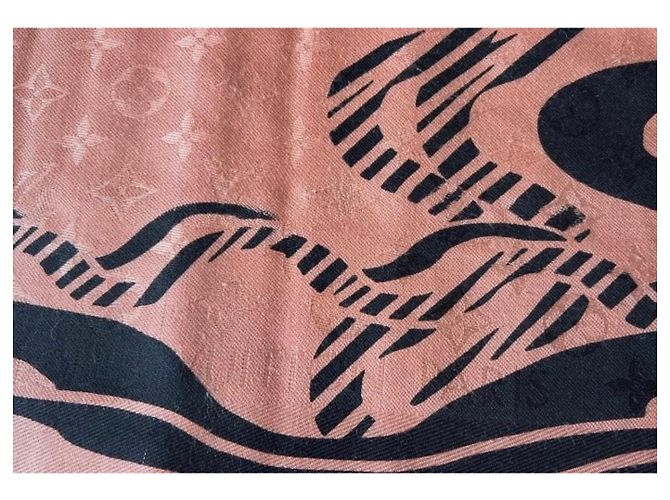 Louis Vuitton Sciarpa Almazing Peche Monogramma Seta Lana Pesca - vista 8