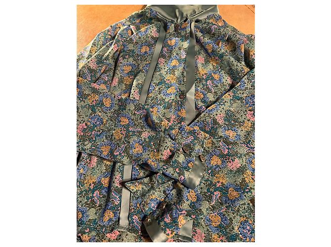 Autre Marque Completo Gonna e Camicetta Franck Olivier Floreale Verde 40 Rosa Blu Giallo - vista 10