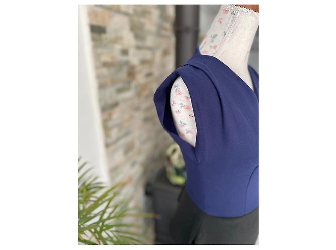 Abito Maje Bicolore Peplum Blu Navy e Nero - vista 3