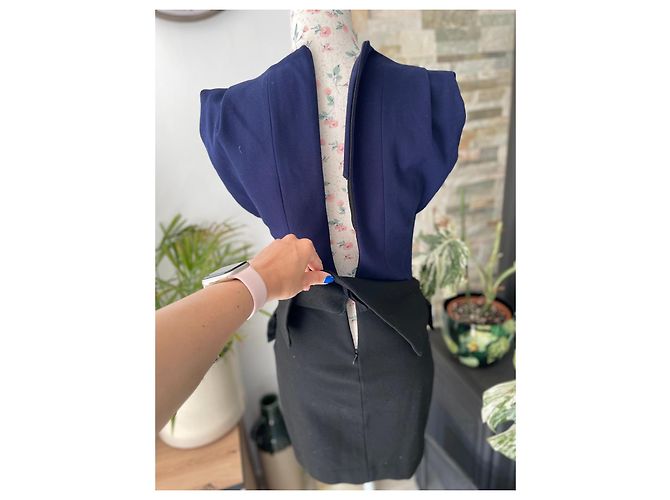 Abito Maje Bicolore Peplum Blu Navy e Nero - vista 7