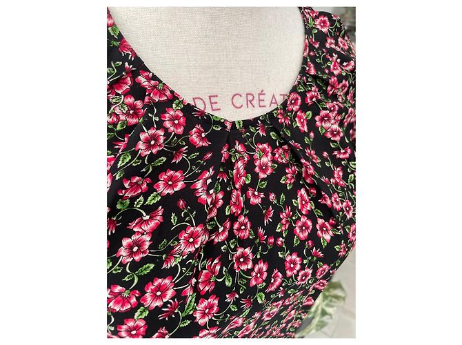 The Kooples Sommerkleid mit rosa und schwarzen Blumen Pink Grün - Ansicht 2