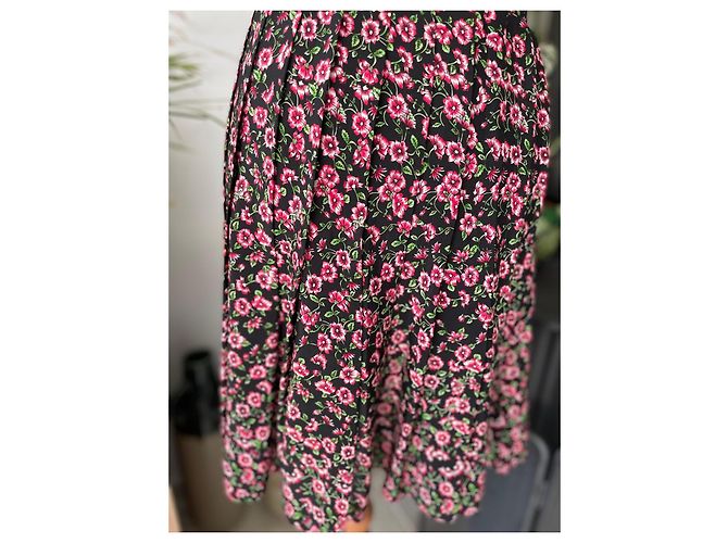 The Kooples Sommerkleid mit rosa und schwarzen Blumen Pink Grün - Ansicht 5