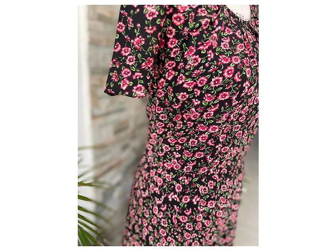 The Kooples Sommerkleid mit rosa und schwarzen Blumen Pink Grün - Ansicht 6
