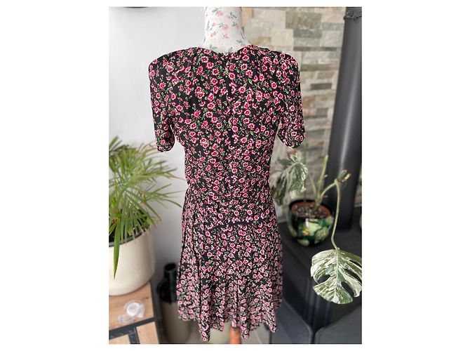The Kooples Sommerkleid mit rosa und schwarzen Blumen Pink Grün - Ansicht 7