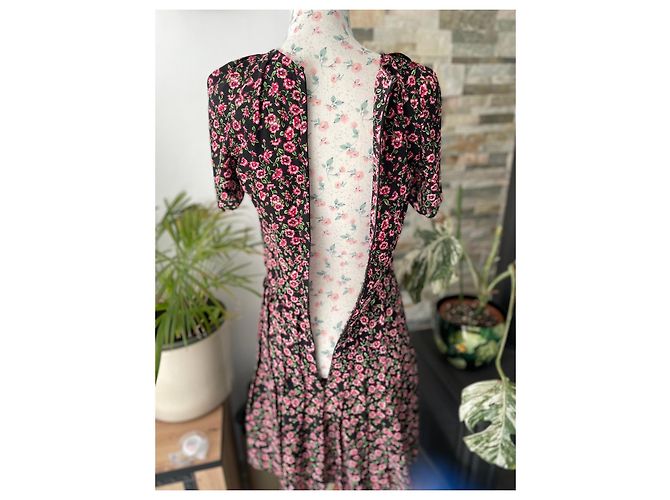 The Kooples Sommerkleid mit rosa und schwarzen Blumen Pink Grün - Ansicht 8