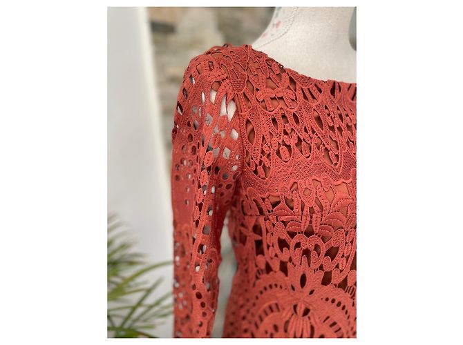 Autre Marque Vestido de encaje naranja quemado Burdeos - vista 2