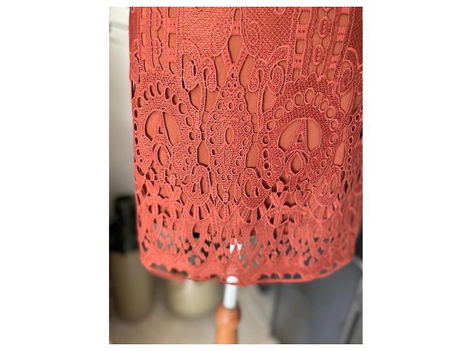 Autre Marque Vestido de encaje naranja quemado Burdeos - vista 3