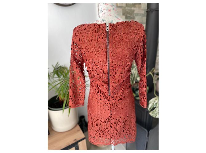Autre Marque Vestido de encaje naranja quemado Burdeos - vista 4