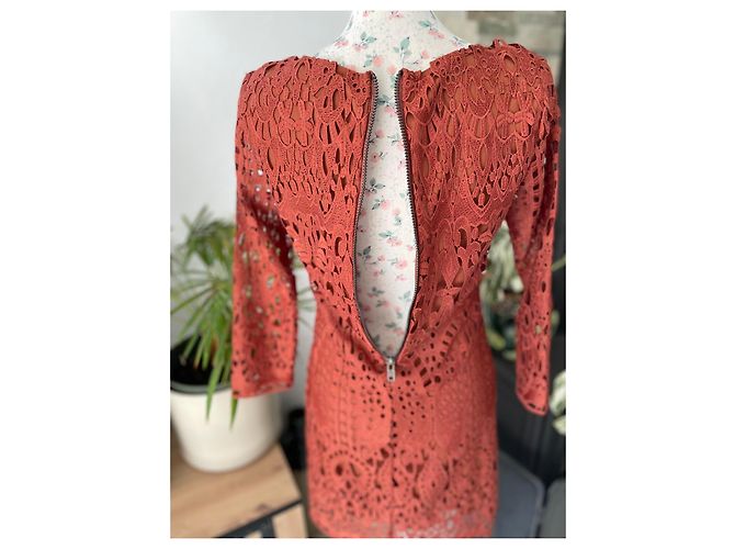 Autre Marque Vestido de encaje naranja quemado Burdeos - vista 5