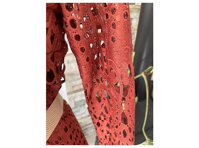 Autre Marque Vestido de encaje naranja quemado Burdeos - vista 7