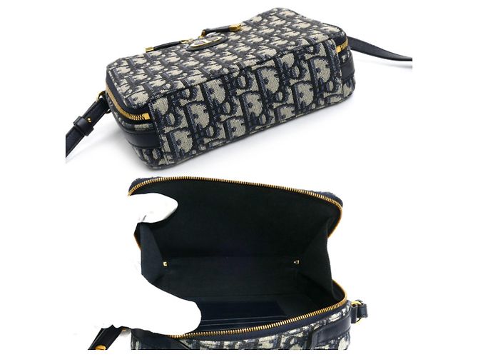 Borsa a Spalla Dior Trotter Oblique 30 Montaigne di Christian Dior Beige Blu navy - vista 3