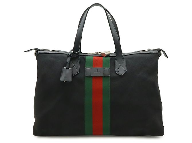 GUCCI Web Stripe Sherry Line Tote Bag Schwarz Rot Grün - Ansicht 2