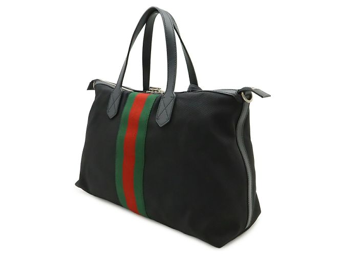 GUCCI Web Stripe Sherry Line Tote Bag Schwarz Rot Grün - Ansicht 3